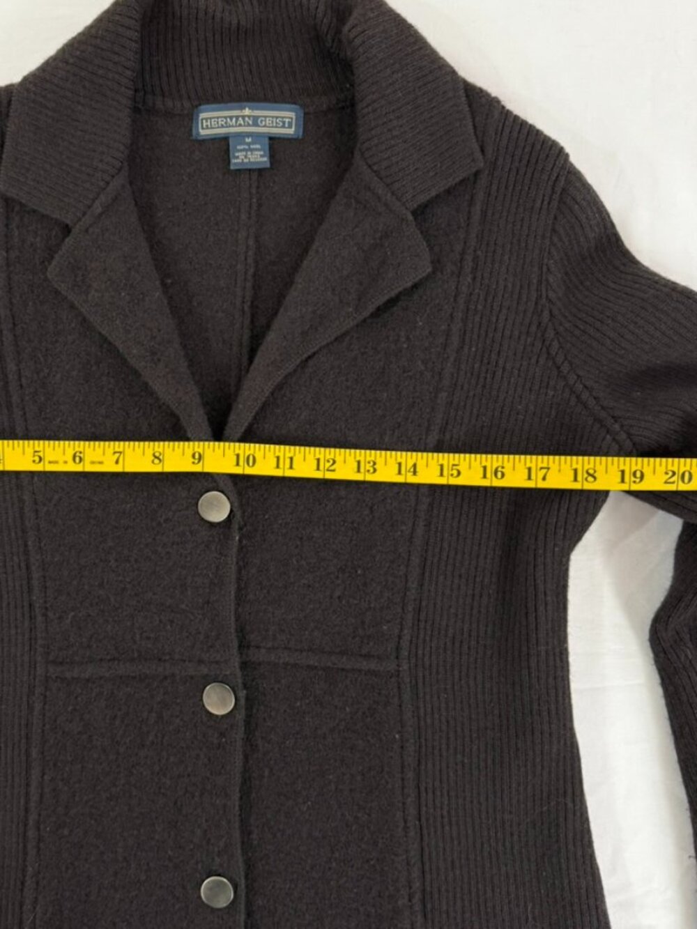 Herman Geist Women's Wool Blazer Jacket Brown Size Medium 3 Button Knit - Picture 9 of 11